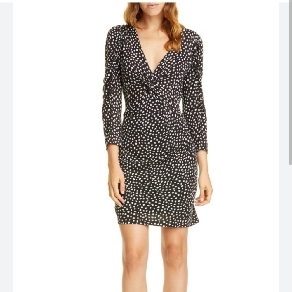REBECCA TAYLOR Long Sleeve Dot Jersey Mini Dress
